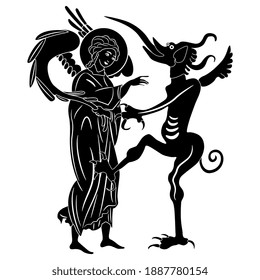 Angel and devil. Medieval art. Black and white silhouette. Juxtaposition of good and evil. Christian religious symbols. temptation and resistance to sin.