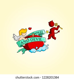 ANGEL AND DEVIL WITH RED APPLE