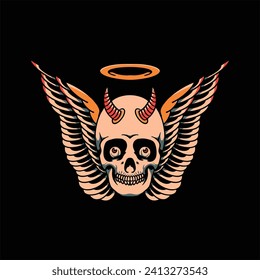 angel devil skull tattoo vector design