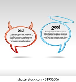 Angel and devil speech bubbles. Abstract vector background. svg