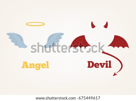 Angel and devil suit elements. Good and bad. Vector flat cartoon illustration