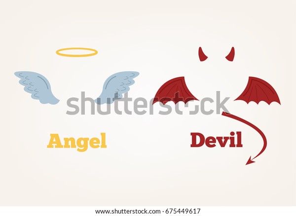 Angel and devil suit elements. Good and bad.\
Vector flat cartoon\
illustration
