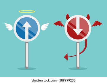 Angel and devil symbol. Vector flat illustration