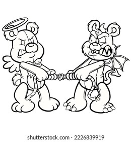 Angel   devil teddy bears in tug war coloring page