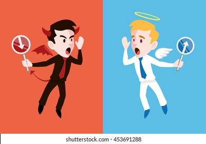 Angel and devil. Vector flat cartoon illustration