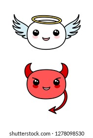 Angel and Devil vector Kawaii icon