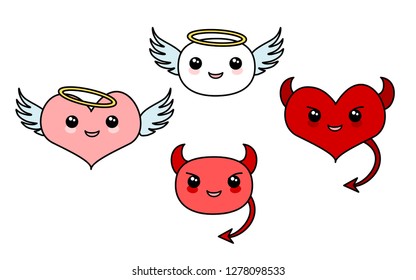 Angel and Devil vector Kawaii icon