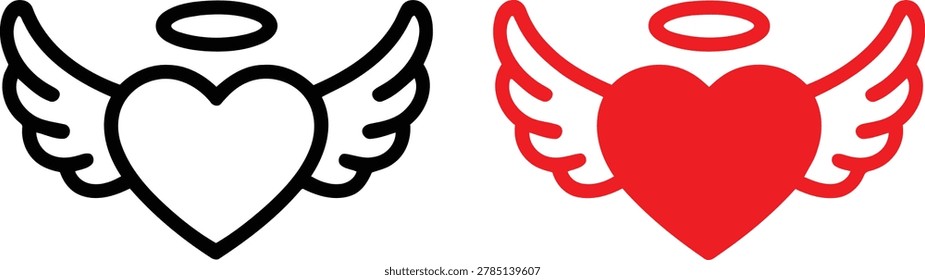 Angel and devil wings heart icon set Vector