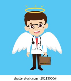 Angel Doctor Going to Work Flat Vector Cartoon