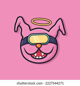 Angel Dog Cartoon Monster Vector. Creature Pink Dog And Rabbit With Eye Glass Cartoon Monster Isolated. Design for Print, Party Decoration, T Shirt, Illustration, Logo, Emblem or Sticker