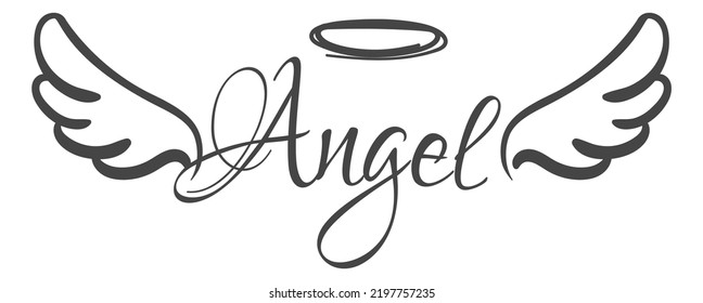 Angel doodle. Flying wings logo. Heaven symbol isolated on white background