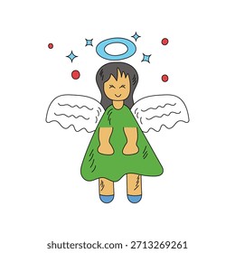 Ícone de doodle de anjo com ilustração de stock de vetor de fundo branco
