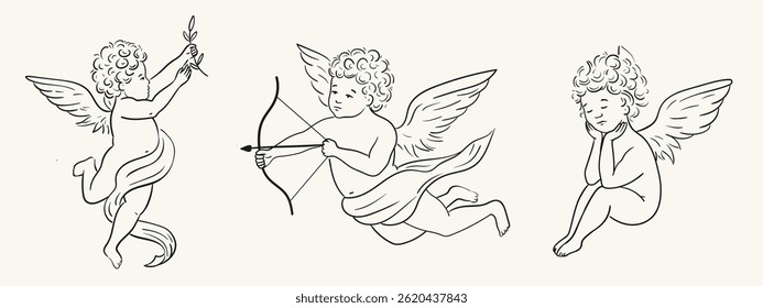 Angel drawn with line. Minimalistic illustration.