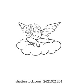 Angel drawn with line. Minimalistic illustration.