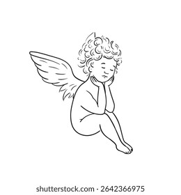 Angel drawn with line. Minimalistic illustration.