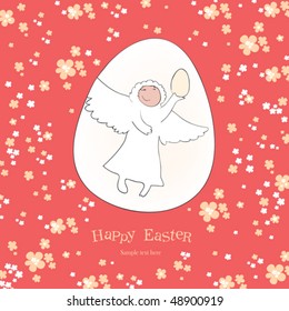 Angel with egg. Happy Easter greetings. Contains mesh.