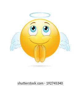 Angel emoticon  on a white background. Vector