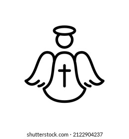 Angel figure with halo and wings. Christian religious symbol. Pixel perfect, editable stroke icon