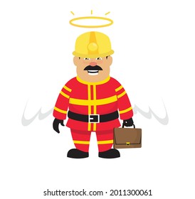 Angel Fireman Going to Work Flat Vector Cartoon 