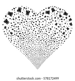Angel fireworks with heart shape. Vector illustration style is flat black iconic symbols on a white background. Object salute constructed from scattered pictographs.