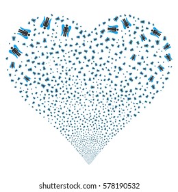 Angel fireworks with heart shape. Vector illustration style is flat blue and gray iconic symbols on a white background. Object love heart constructed from scattered pictographs.