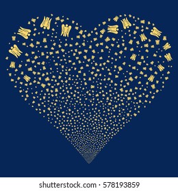 Angel fireworks with heart shape. Vector illustration style is flat yellow iconic symbols on a blue background. Object heart organized from random icons.