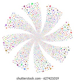 Angel fireworks swirl rotation. Vector illustration style is flat bright multicolored iconic symbols on a white background. Object whirl done from random design elements.