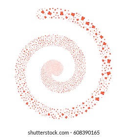 Angel fireworks vortex spiral. Vector illustration style is flat bicolor intensive red and orange scattered symbols. Object whirlpool done from scattered icons.