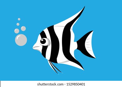 Angel fish cartoon black white cartoon vector illustration