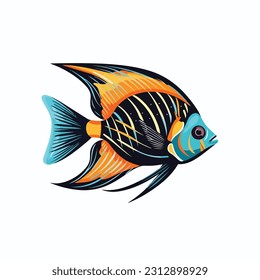 angel fish vector 2d flat color white background