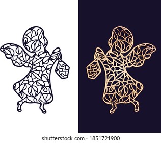 Angel with a flashlight. Openwork carved stencil for cutting out of paper or on a plotter