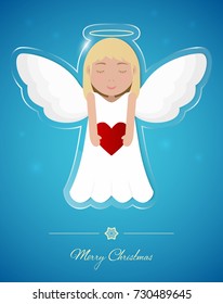 Angel flat design decoration on transparent glass badge, Christmas greetings card