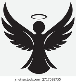 ángel Vector plano icono ilustración Icono de silueta de ángel negro sólido – Minimalista figura alada Logo, diseño espiritual simple