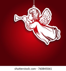 angel flies and plays the trumpet , decoration, toy, religious symbol of Christianity hand drawn vector illustration sketch