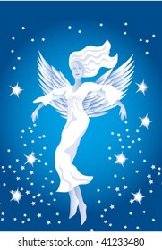 Angel floating in starry sky