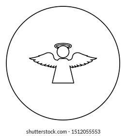 Angel with fly wing icon in circle round outline black color vector illustration