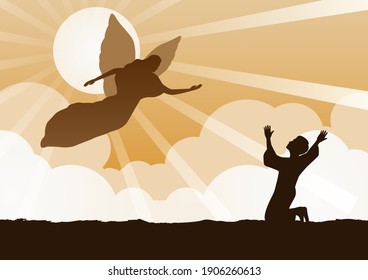 ángel volando para bendición a oración,ilustración vectorial