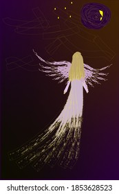 an angel flying in the sky to the stars. vector illustration