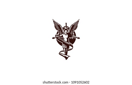 angel flying with sword logo