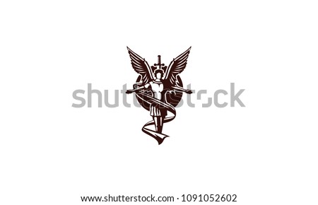 angel flying with sword logo