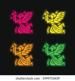Angel four color glowing neon vector icon
