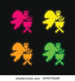 Angel four color glowing neon vector icon