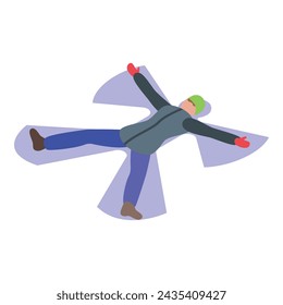 Ángel divertido invierno icono de nieve vector isométrico. Temporada helada. Disfruta jugando