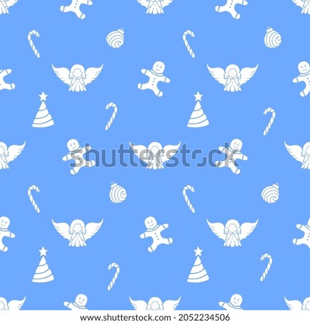Angel, Gingerbread man, lollypop, Christmas ball. Seamless pattern for the New Year