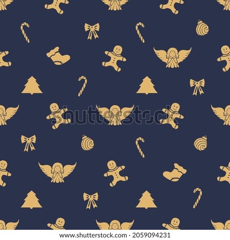 Angel, Gingerbread man, lollypop, Christmas ball. Seamless pattern for the New Year