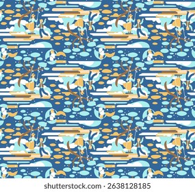 Angel, Girl, Boy, Romantic date, Happy couple. Seamless pattern, Hawaiian style, digital vintage. For fabric, wrapping paper, wallpaper. EPS