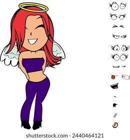 angel girl cartoon expressions pack collection in vector format