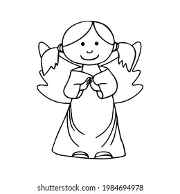 Angel girl in cartoon sketch style isolated on the background. Doodle hand drawing with a little girl with wings. Outline vector illustration for Christmas or Valentine's Day