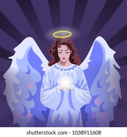 angel girl with curly tear and wings