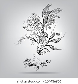 angel girl with elements of vegetation